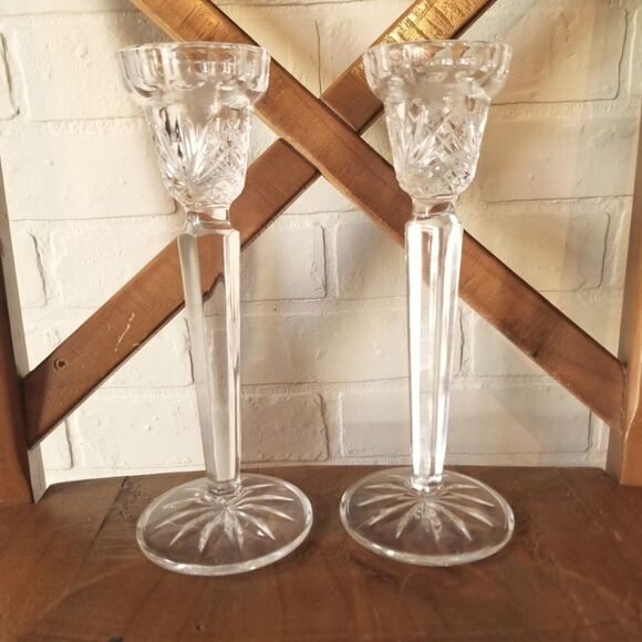 Cristal D'arques Durand Luxury Crystal Pair of Tall Candlestick Holders- Candle - Picture 1 of 7